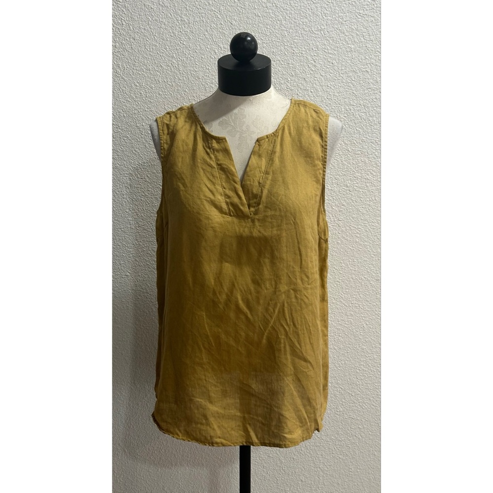 Harve Benard Women’s V-neck Cutout Linen Tunic Tank Top Sz Large Mustard Yellow